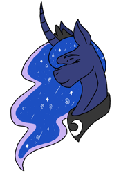 Size: 768x1024 | Tagged: safe, alternate version, artist:agdapl, derpibooru import, princess luna, alicorn, pony, bust, colored, curved horn, ethereal mane, eyes closed, female, horn, jewelry, mare, peytral, simple background, solo, starry mane, tiara, white background