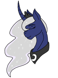 Size: 768x1024 | Tagged: safe, alternate version, artist:agdapl, derpibooru import, princess luna, alicorn, pony, bust, colored, curved horn, ethereal mane, eyes closed, female, horn, jewelry, mare, peytral, simple background, solo, starry mane, tiara, white background