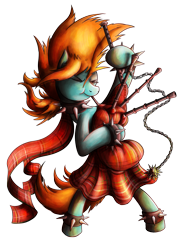 Size: 1307x1762 | Tagged: safe, artist:jamescorck, derpibooru import, oc, oc only, oc:nessie, oc:nessie (bronyscot), bagpipes, solo