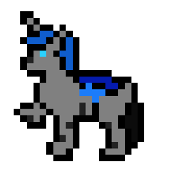 Size: 405x405 | Tagged: safe, artist:un simple tio, derpibooru import, oc, oc:loshad, changeling, hybrid, 8-bit, blue changeling, horn, pixel art, side view, solo