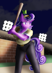 Size: 2000x2800 | Tagged: safe, artist:sixes&sevens, derpibooru import, screwball, anthro, baseball bat, female, night, outdoors, solo