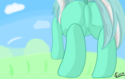 Size: 2499x1593 | Tagged: safe, artist:vinca, derpibooru import, lyra heartstrings, pony, unicorn, butt, dock, featureless crotch, female, lyrebutt, mare, plot, solo