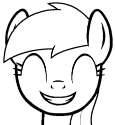 Size: 486x530 | Tagged: safe, artist:kyokinokeaseda, derpibooru import, noi, earth pony, pony, black and white, coloring page, cute, eyes closed, female, filly, grayscale, grin, lineart, monochrome, noiabetes, simple background, smiling, white background