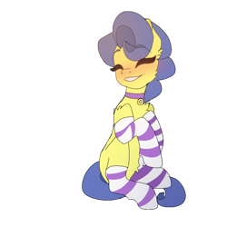 Size: 768x768 | Tagged: safe, artist:moodi, derpibooru import, masquerade, earth pony, pony, clothes, collar, socks, solo, striped socks