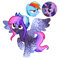 Size: 777x765 | Tagged: safe, artist:xxcheerupxxx, derpibooru import, rainbow dash, twilight sparkle, twilight sparkle (alicorn), oc, alicorn, pegasus, pony, female, magical lesbian spawn, mare, offspring, parent:rainbow dash, parent:twilight sparkle, parents:twidash, simple background, transparent background