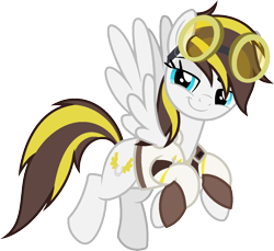 Size: 1155x1058 | Tagged: safe, artist:pegasski, derpibooru import, oc, oc:ruffian, pegasus, pony, blue eyes, clothes, female, goggles, mare, simple background, solo, transparent background