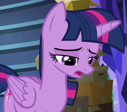 Size: 1014x894 | Tagged: safe, derpibooru import, screencap, twilight sparkle, twilight sparkle (alicorn), alicorn, pony, the last problem, cropped, female, looking down, mare, open mouth, sad, solo, twilight's castle