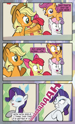 Size: 1920x3169 | Tagged: safe, artist:alexdti, derpibooru import, apple bloom, applejack, rarity, scootaloo, sweetie belle, pegasus, pony, unicorn, comic:quest for friendship, comic, cutie mark crusaders, female, filly, mare