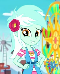 Size: 850x1050 | Tagged: safe, artist:rjp.rammy, lyra heartstrings, equestria girls, clothes, hair ornament, hands on hip, looking at you, solo