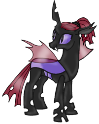 Size: 616x766 | Tagged: safe, artist:agdapl, artist:elementbases, derpibooru import, pharynx, trachea, changeling, changeling queen, base used, fangs, female, horn, looking back, purple changeling, rule 63, simple background, smiling, solo, transparent background, wings