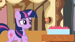 Size: 1920x1080 | Tagged: safe, derpibooru import, screencap, twilight sparkle, unicorn twilight, pony, unicorn, lesson zero, cupcake, cute, female, food, mare, smiling, solo, twiabetes