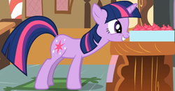 Size: 1550x809 | Tagged: safe, derpibooru import, screencap, twilight sparkle, unicorn twilight, pony, unicorn, lesson zero, cropped, cupcake, cute, female, food, mare, solo, twiabetes