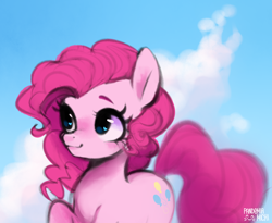 Size: 838x686 | Tagged: safe, artist:pandemiamichi, derpibooru import, pinkie pie, earth pony, pony, cute, diapinkes, heart eyes, solo, wingding eyes