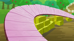 Size: 1280x720 | Tagged: safe, derpibooru import, screencap, on your marks, apple, apple tree, background, fence, hay bale, no pony, scenic ponyville, sweet apple acres, tree