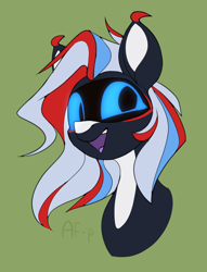 Size: 1480x1935 | Tagged: safe, artist:airfly-pony, derpibooru import, oc, oc:willow, pony, blue sclera, bust, green background, portrait, simple background, solo