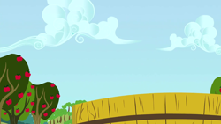 Size: 1280x720 | Tagged: safe, derpibooru import, screencap, on your marks, apple, apple tree, background, cloud, no pony, scenic ponyville, sweet apple acres, tree
