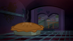 Size: 1280x720 | Tagged: safe, derpibooru import, screencap, on your marks, background, food, kitchen, liminal space, no pony, oven, pie, scenic ponyville