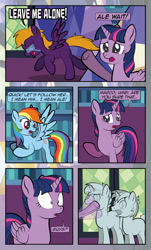 Size: 1920x3169 | Tagged: safe, artist:alexdti, derpibooru import, rainbow dash, twilight sparkle, twilight sparkle (alicorn), oc, oc:ale, oc:marco, oc:umberto, alicorn, pegasus, pony, unicorn, comic:quest for friendship, crying, female, high res, horn, male, mare, pegasus oc, petrification, stallion, tears of fear, unicorn oc