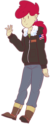 Size: 400x900 | Tagged: safe, artist:secretgoombaman12345, derpibooru import, apple bloom, human, bomber jacket, clothes, humanized, jacket, older, older apple bloom, simple background, solo, transparent background