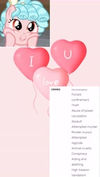 Size: 4096x7190 | Tagged: safe, derpibooru import, edit, edited screencap, screencap, cozy glow, balloon, cozybetes, cute, female, filly, heart, i love you, implied crime, pink background, pure concentrated unfiltered evil of the utmost potency, pure unfiltered evil, screenshots, simple background