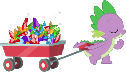 Size: 5261x3000 | Tagged: safe, artist:dashiesparkle, derpibooru import, spike, dragon, .svg available, cart, eyes closed, gem, high res, male, simple background, solo, transparent background, vector, wagon