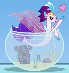 Size: 6539x6969 | Tagged: safe, artist:kmlp, derpibooru exclusive, derpibooru import, queen novo, seapony (g4), my little pony: the movie, absurd resolution, female, fishbowl, heart, looking at you, one eye closed, open mouth, smiling, solo, vector, wink, winking at you