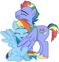 Size: 5732x6000 | Tagged: safe, artist:famousmari5, derpibooru import, bow hothoof, rainbow dash, pegasus, pony, absurd resolution, cute, dashabetes, duo, eyes closed, father and child, father and daughter, female, hug, male, mare, open mouth, parent and child, simple background, smiling, stallion, transparent background, vector