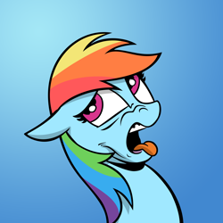 Size: 3000x3000 | Tagged: safe, artist:andypriceart, artist:shadowblazearts, derpibooru import, edit, idw, rainbow dash, pegasus, pony, disgusted, female, gradient background, solo, tongue, tongue out