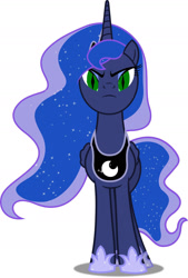 Size: 1280x1896 | Tagged: safe, derpibooru import, princess luna, alicorn, pony, female, frown, looking at you, mare, possessed, simple background, slit eyes, solo, white background
