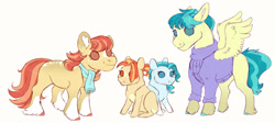 Size: 1920x863 | Tagged: safe, artist:glorymoon, derpibooru import, aunt holiday, auntie lofty, lighthoof, shimmy shake, earth pony, pegasus, pony, colored sketch, female, filly, magical lesbian spawn, mare, no pupils, offspring, simple background, white background