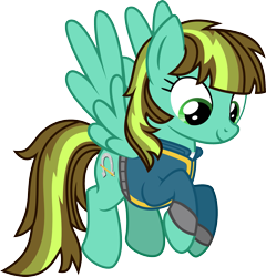 Size: 1923x2000 | Tagged: safe, artist:wingsofnightfall, derpibooru import, oc, oc only, oc:aqua haze, pegasus, pony, fallout equestria, clothes, eyelashes, female, flying, mare, pegasus oc, simple background, smiling, solo, transparent background