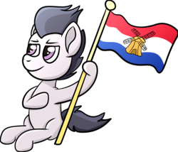 Size: 406x347 | Tagged: safe, artist:xppp1n, rumble, flag, netherlands, simple background, sitting, solo, transparent background
