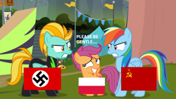 Size: 1366x768 | Tagged: safe, lightning dust, rainbow dash, scootaloo, the washouts (episode), 1939, deleted from derpibooru, eqg flag-tag meme, nazi germany, poland, soviet union, this will not end well