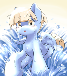 Size: 4461x5000 | Tagged: safe, artist:aquoquoo, derpibooru import, water spout, pegasus, pony, absurd resolution, colt, friendship student, looking at you, male, solo, spread wings, water, wings