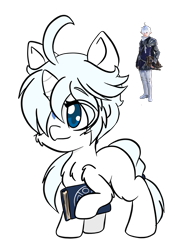 Size: 1668x2388 | Tagged: safe, artist:larrykitty, derpibooru import, pony, unicorn, alphinaud leveilleur, book, colt, crossover, final fantasy, final fantasy xiv, male, ponified, simple background