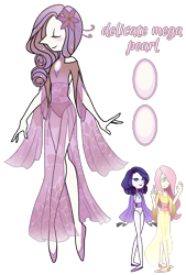 Size: 1080x1596 | Tagged: safe, artist:jvartes6112, derpibooru import, fluttershy, rarity, anthro, human, clothes, crossover, dress, eyes closed, female, flower, flower in hair, fusion, gem fusion, high heels, humanized, see-through, shoes, smiling, species swap, steven universe