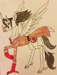 Size: 2971x3903 | Tagged: safe, artist:agdapl, derpibooru import, hippogriff, clothes, crossover, glasses, gloves, high res, hippogriffied, male, medic, signature, solo, species swap, team fortress 2, traditional art