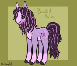 Size: 1750x1500 | Tagged: safe, artist:misskanabelle, derpibooru import, oc, oc only, oc:bluebell balm, earth pony, pony, abstract background, colored hooves, earth pony oc, offspring, parent:bandage pony, parent:nurse sweetheart, parents:sweettumble, signature, solo