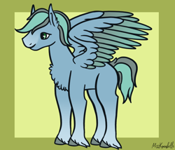 Size: 1750x1500 | Tagged: safe, artist:misskanabelle, derpibooru import, oc, oc only, oc:mint sky, pegasus, pony, abstract background, chest fluff, ear fluff, ears, male, pegasus oc, signature, solo, stallion