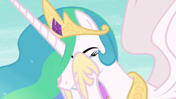 Size: 1920x1080 | Tagged: safe, derpibooru import, screencap, princess celestia, alicorn, pony, a royal problem, season 7, crown, crying, eyes closed, female, jewelry, mare, regalia, sad, sadlestia, solo