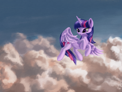 Size: 3000x2250 | Tagged: safe, artist:flusanix, derpibooru import, twilight sparkle, alicorn, pony, cloud, female, flying, sky