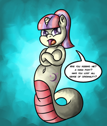 Size: 1700x2000 | Tagged: safe, artist:saburodaimando, derpibooru import, moondancer, lamia, original species, atg 2021, crossed hooves, female, lamiafied, missing accessory, newbie artist training grounds, no glasses, solo, species swap