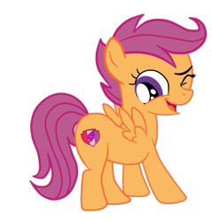 Size: 1111x1161 | Tagged: safe, alternate version, artist:gmaplay, derpibooru import, edit, scootaloo, pegasus, pony, butt, female, filly, looking back, one eye closed, open mouth, plot, simple background, solo, transparent background