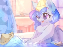 Size: 2732x2048 | Tagged: safe, artist:alphadesu, derpibooru import, oc, oc only, bat pony, pony, bath, female, solo