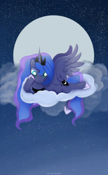 Size: 1280x2064 | Tagged: safe, artist:nnaly, derpibooru import, princess luna, alicorn, pony, cloud, female, moon, solo