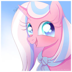 Size: 1024x1024 | Tagged: safe, artist:nnaly, derpibooru import, clear sky, pony, unicorn, blushing, bust, female, happy, portrait