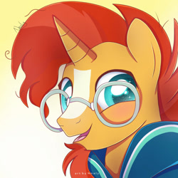 Size: 1024x1024 | Tagged: safe, artist:nnaly, derpibooru import, sunburst, pony, unicorn, bust, cloak, clothes, glasses, gradient background, male, male solo, portrait, solo, stallion, sunburst's cloak, sunburst's glasses