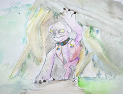 Size: 2000x1527 | Tagged: safe, artist:mandumustbasukanemen, derpibooru import, diamond dog, cave, gemstones, newbie artist training grounds, solo, traditional art