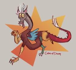 Size: 1200x1103 | Tagged: safe, artist:colorsofdoom, derpibooru import, discord, draconequus, antlers, drawing, happy, long arms, male, signature, solo, symbol