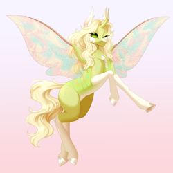 Size: 7000x7000 | Tagged: safe, artist:ohhoneybee, derpibooru import, oc, oc only, changepony, hybrid, absurd resolution, female, gradient background, looking at you, one eye closed, smiling, smiling at you, solo, spread wings, wink